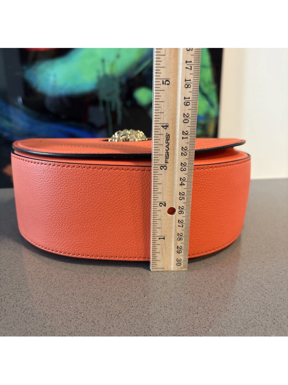 Versace Orange Pebbled Leather Crossbody Bag with Medusa - Picture 6 of 13